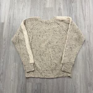 Vintage Geometric Knit Sweater Men's Large Crewneck Beige Speckle 90s Fisherman